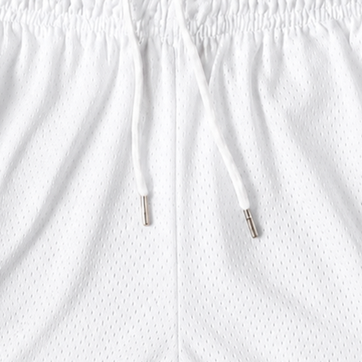 Persian Lion Arch Mesh Shorts – white fabric close-up