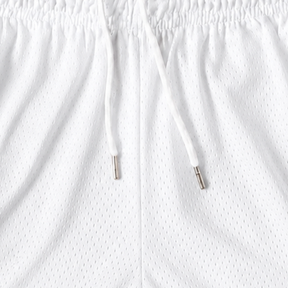 Persian Lion Arch Mesh Shorts – white fabric close-up