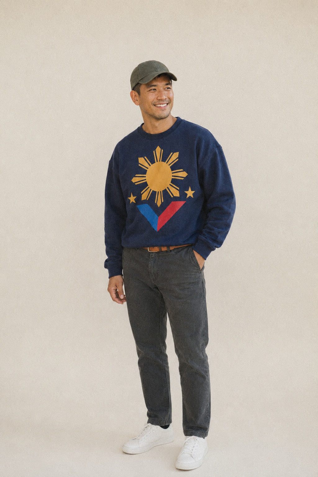 Philippines Flag Sun And Fleece Sweatshirt – studio model photo