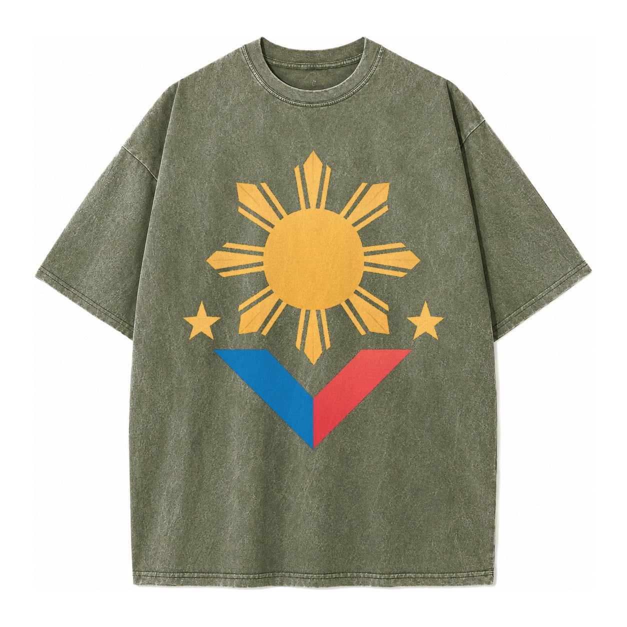 Philippines Flag Sun And Vintage T-shirt – Army Green