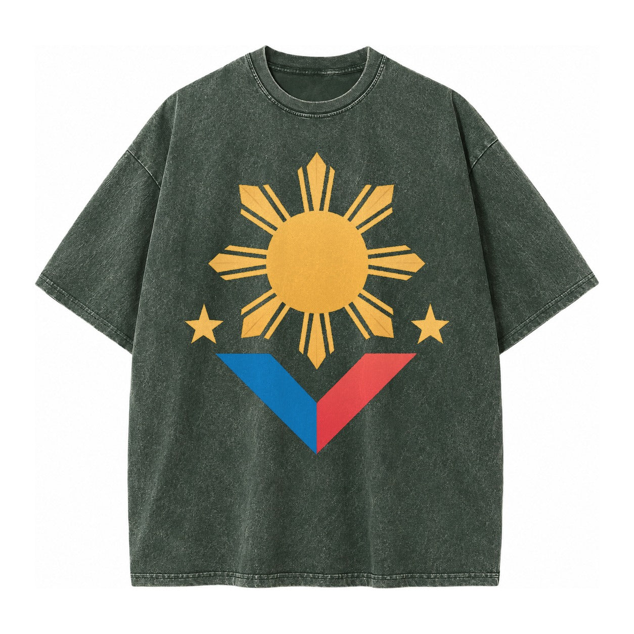 Philippines Flag Sun And Vintage T-shirt – Forest Mist(Green)