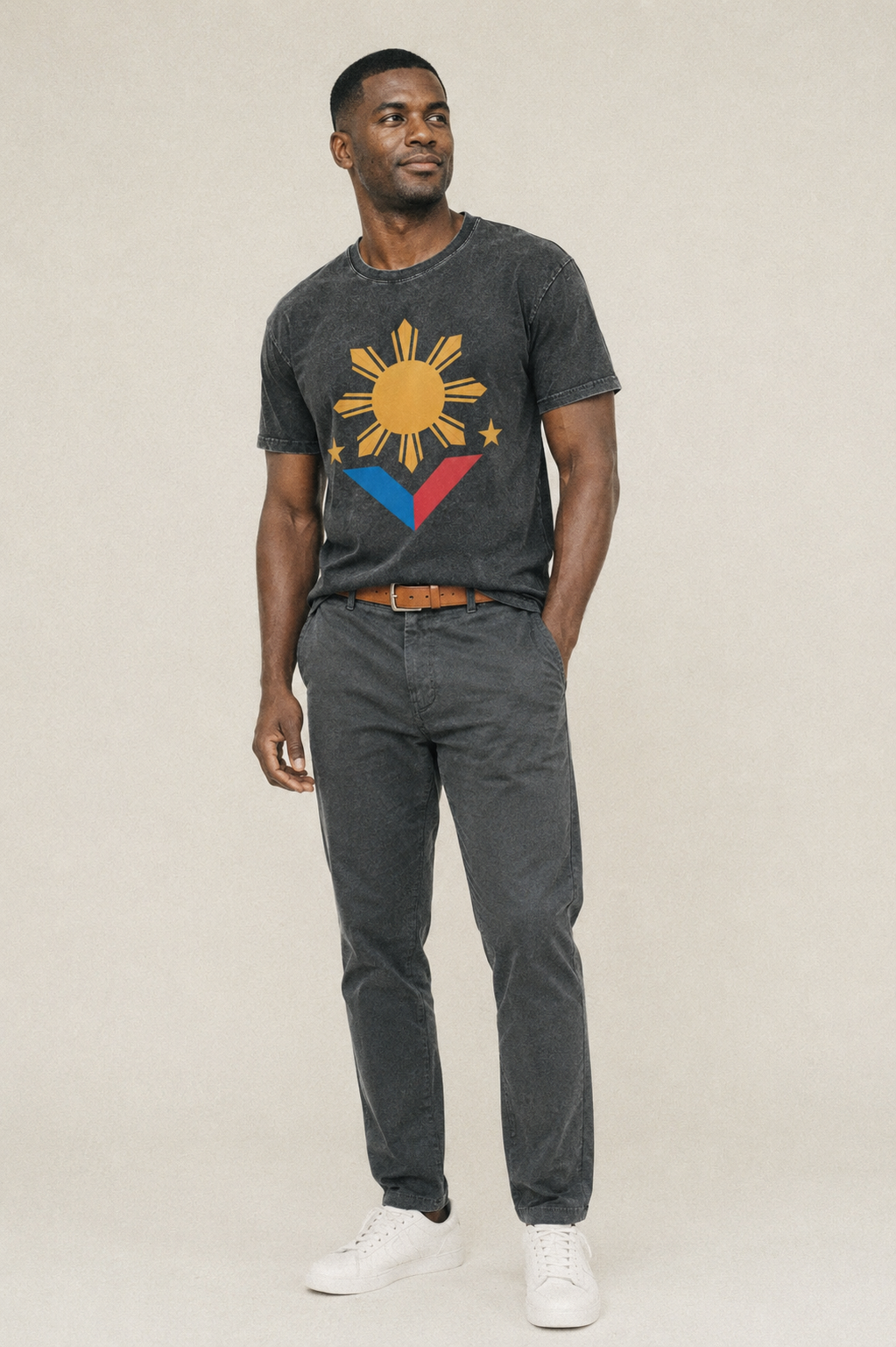 Philippines Flag Sun And Vintage T-shirt – studio model photo