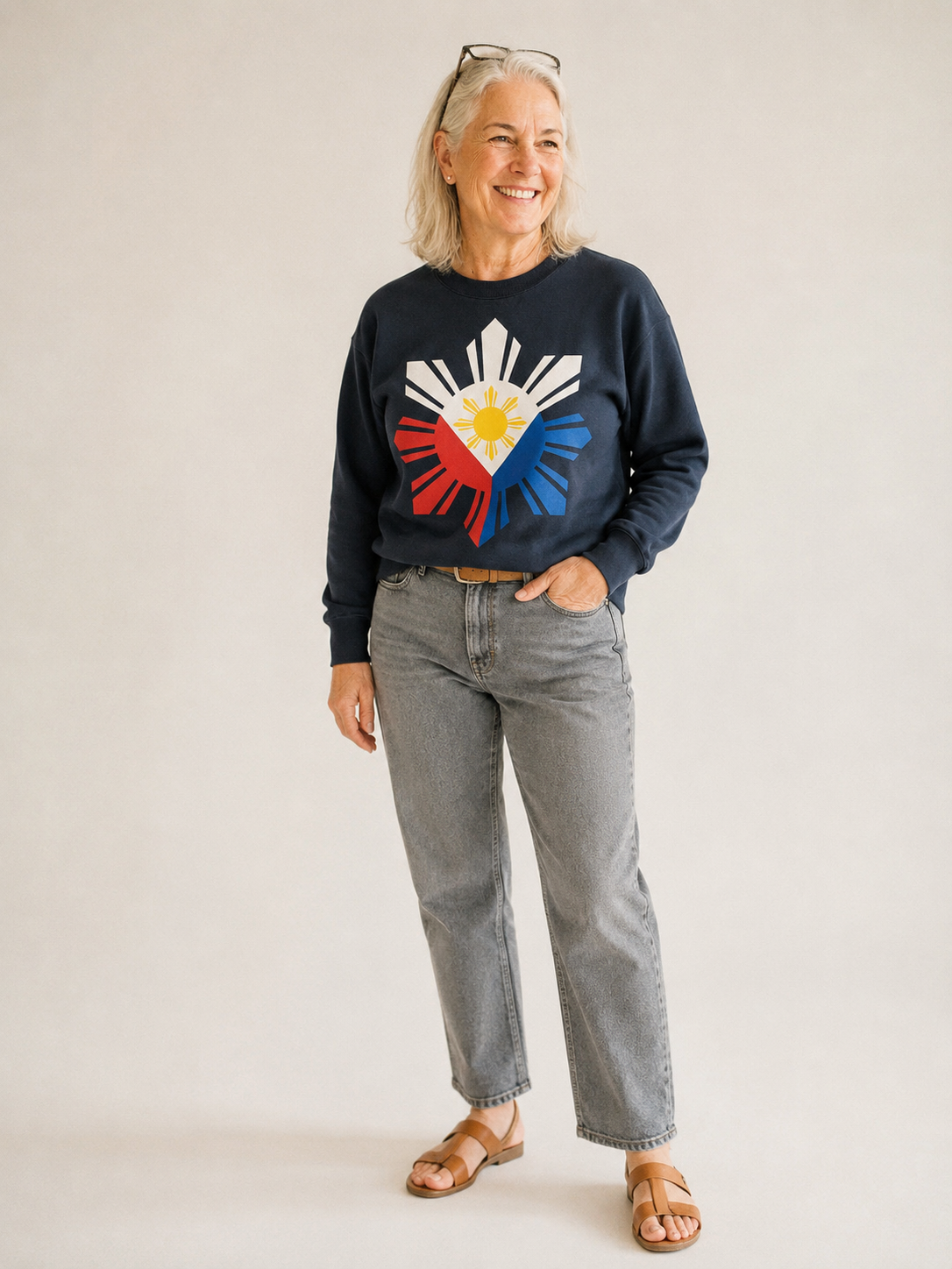 Philippines Iconic Sun And Stars Fleece Sweatshirt – studio model photo