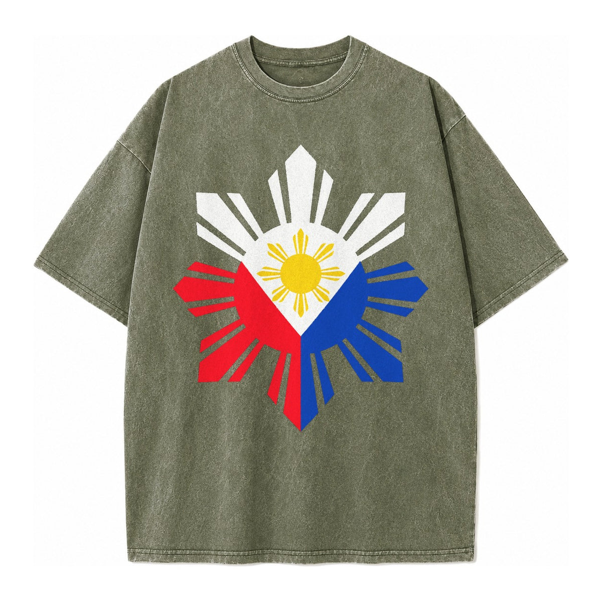 Philippines Iconic Sun And Stars Vintage T-shirt – Army Green