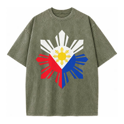 Philippines Iconic Sun And Stars Vintage T-shirt – Army Green