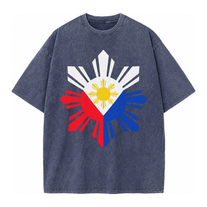Philippines Iconic Sun And Stars Vintage T-shirt – Blue