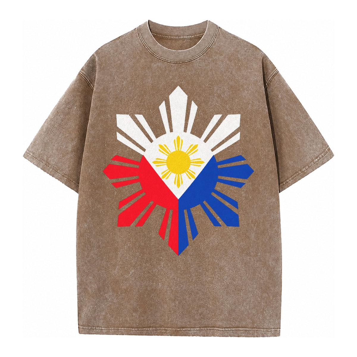Philippines Iconic Sun And Stars Vintage T-shirt – Brown