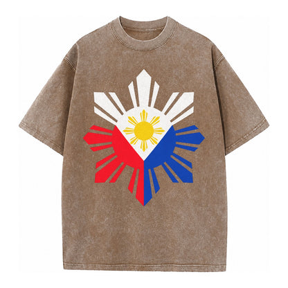 Philippines Iconic Sun And Stars Vintage T-shirt – Brown