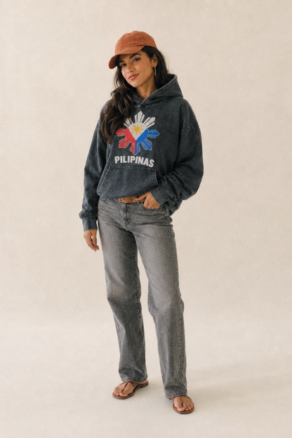 Philippines Sun Stars Vintage Washed Hoodie – studio model photo