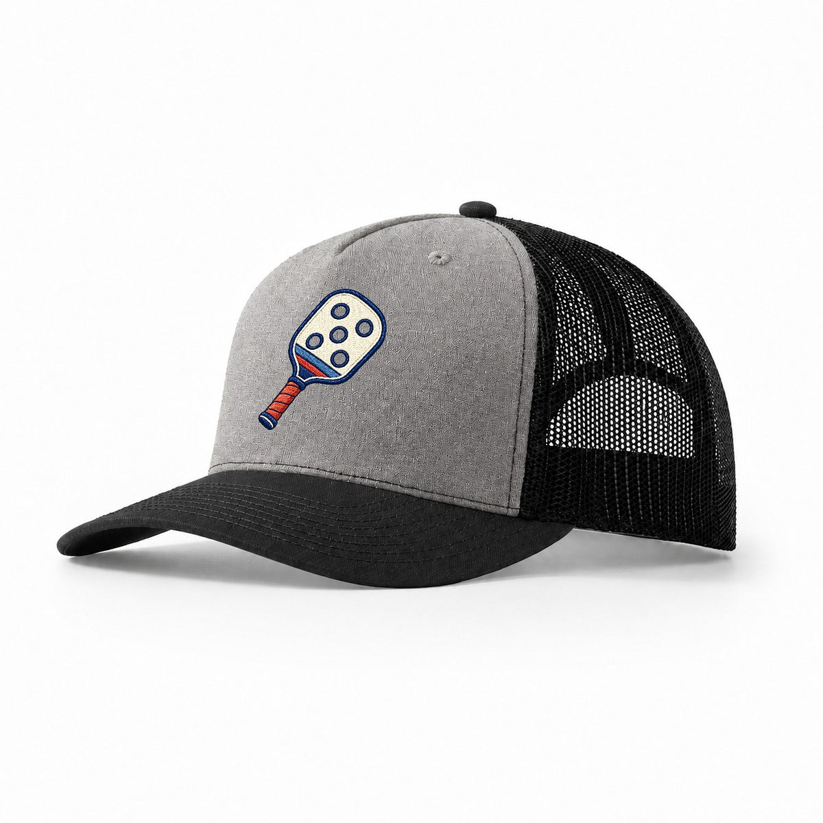 Pickleball Paddle Tiny Solo Marks Trucker Hat – Grey Black