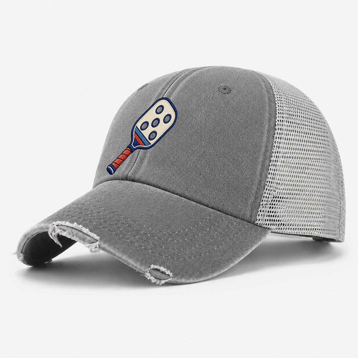 Pickleball Paddle Tiny Solo Marks Washed Trucker Hat – Grey