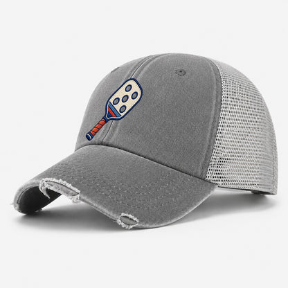 Pickleball Paddle Tiny Solo Marks Washed Trucker Hat – Grey