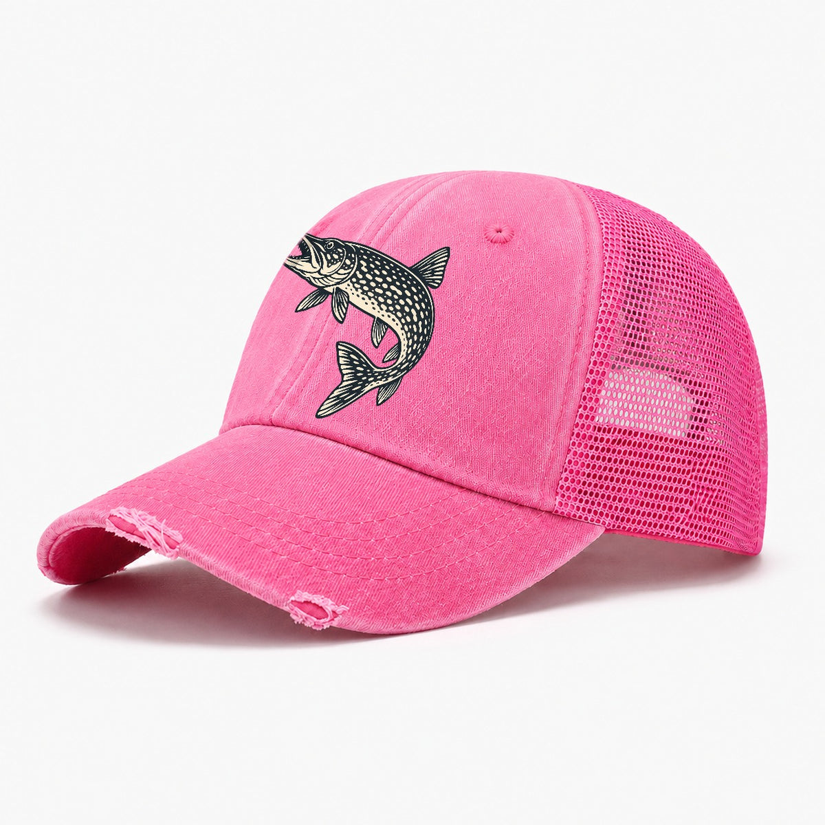 Pike Profile Fishing Elegant Washed Trucker Hat – Rose