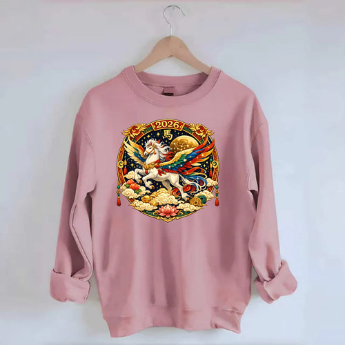 CELESTIAL HORSE | Heavenly horse among clouds and stars | Wings of flowing - Crewneck Sweatshirt