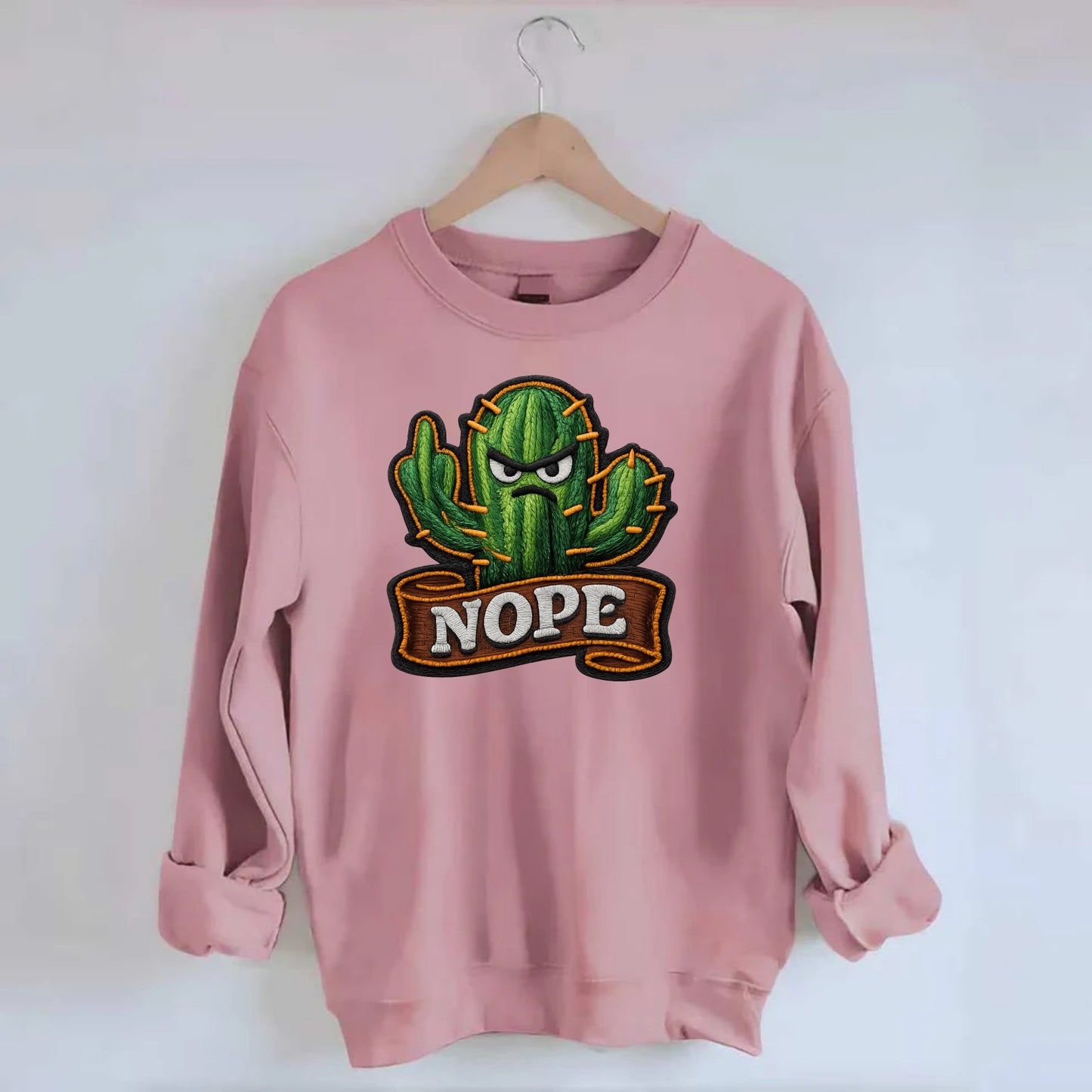 NOPE CACTUS - cactus with attitude in green , prickly personality - Crewneck Sweatshirt - pink