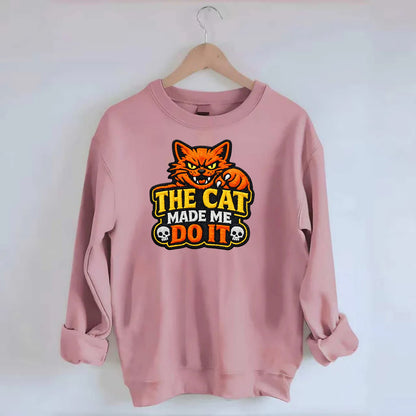 THE CAT MADE ME DO IT - mischievous cat in orange , blame the cat - Crewneck Sweatshirt - pink