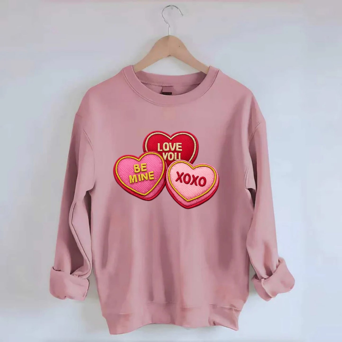 VALENTINES HEARTS - candy hearts in pink and red , love day - Crewneck Sweatshirt - pink