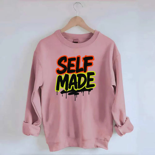 Bold typography design - SELF MADE - built from nothing, earned success - Crewneck Sweatshirt