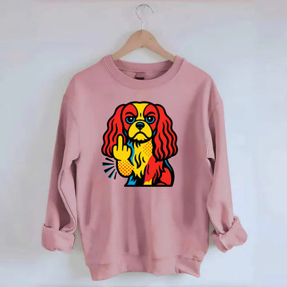 Cavalier King Charles Spaniel with long ears, regal paw giving finger - Crewneck Sweatshirt - pink