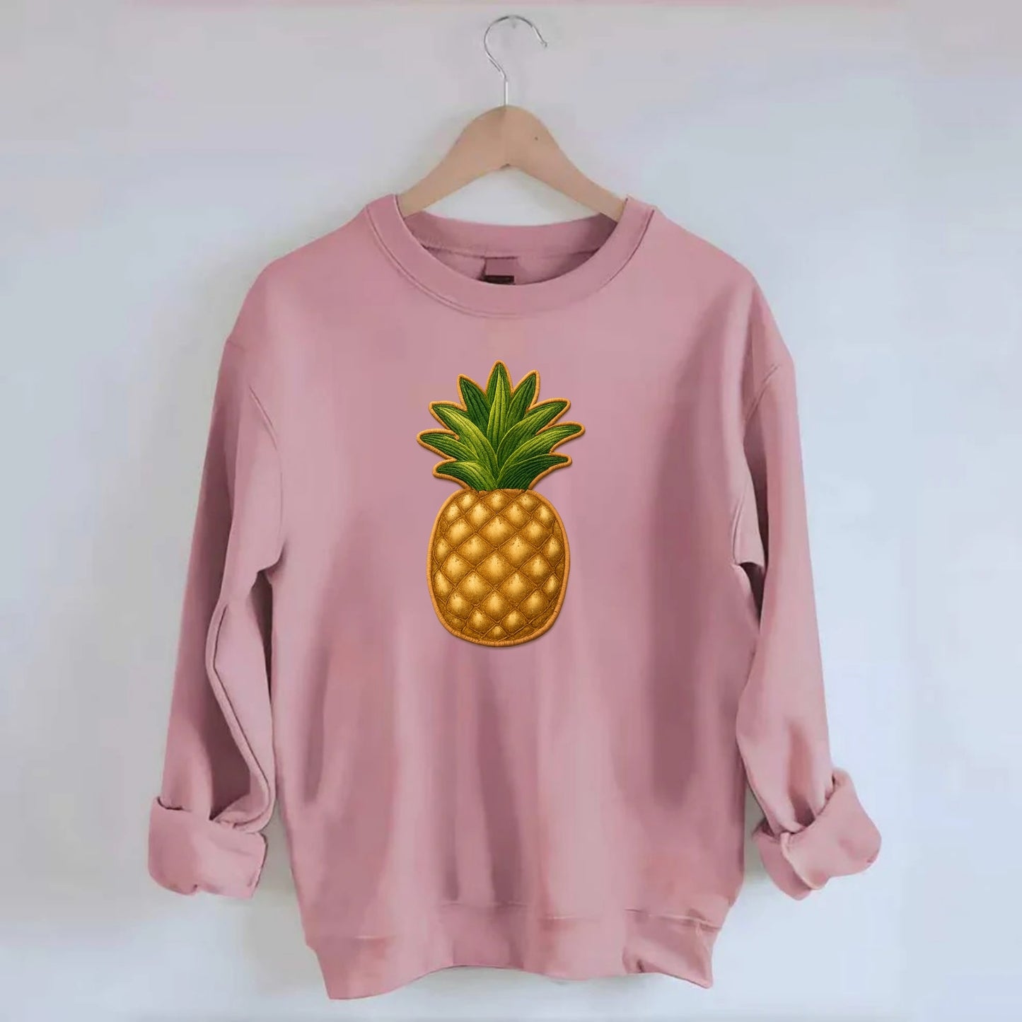 PINEAPPLE CROWN - tropical fruit in yellow and green , hospitality - Crewneck Sweatshirt - pink