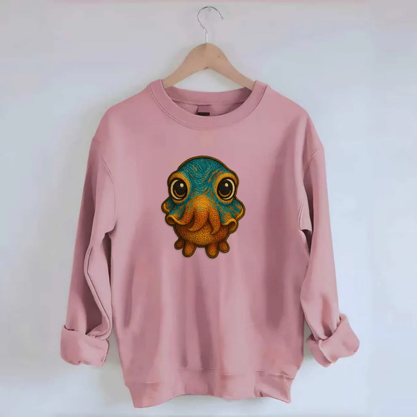 Baby Cuttlefish - color-changing skin, W-shaped pupil, front-facing, hypnotic - Crewneck Sweatshirt - pink