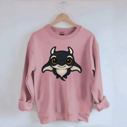 Baby Manta Ray - dark with white markings, cephalic fins, gentle eyes, - Crewneck Sweatshirt - pink
