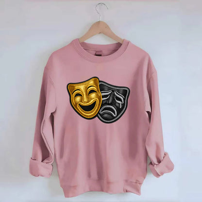 BROADWAY MASKS - comedy tragedy masks in gold and black , theater - Crewneck Sweatshirt - pink