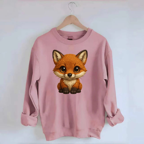 Baby Red Fox - russet fur, white chest, big amber eyes, perky ears, - Crewneck Sweatshirt
