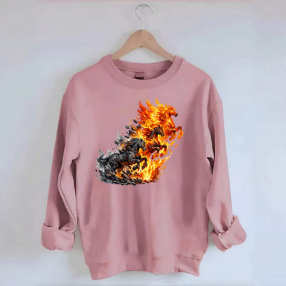INFERNO STALLION | Horse made entirely of living flames | Blazing mane and - Crewneck Sweatshirt - pink