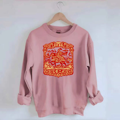 HORSE AND RIDER | Traditional Chinese warrior on horseback | Silk Road - Crewneck Sweatshirt - pink