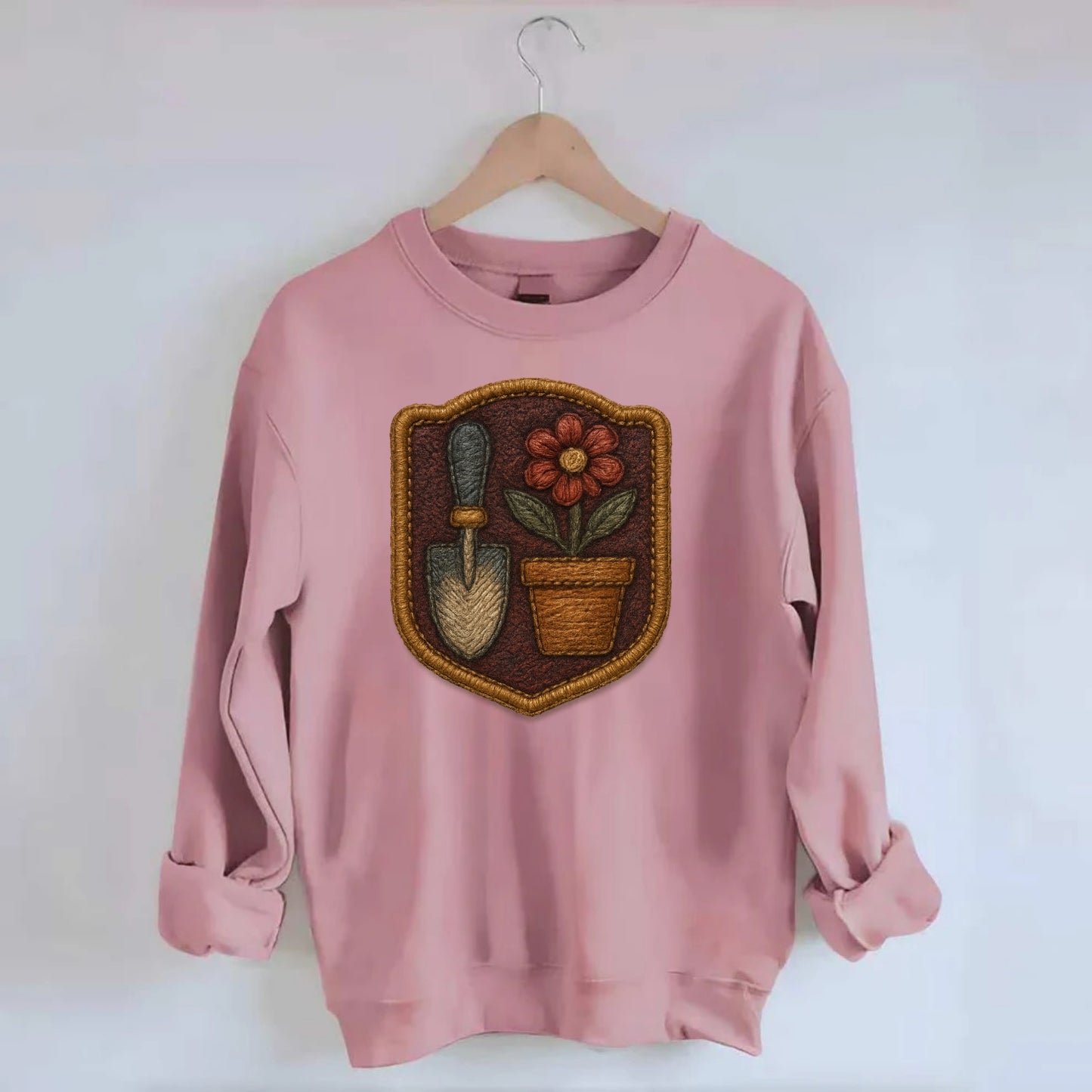 Garden trowel with flower pot - gardener badge - Crewneck Sweatshirt - pink