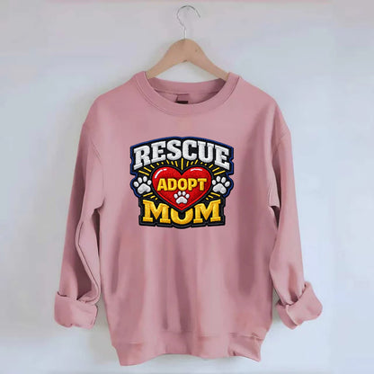 RESCUE MOM - heart with ADOPT text in red , shelter advocate - Crewneck Sweatshirt - pink