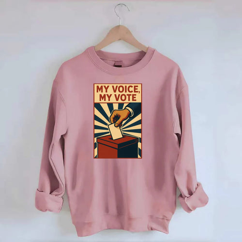 Hand dropping ballot into box with determination - My Voice, My Vote - - Crewneck Sweatshirt