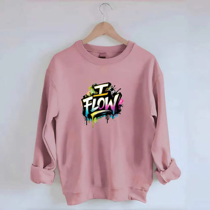 Bold typography design - "I FLOW" - going with life, easy movement - Crewneck Sweatshirt - pink