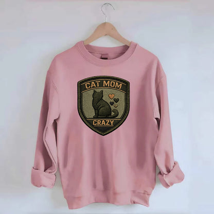 CAT MOM CRAZY - cat silhouette with hearts in purple , cat lady - Crewneck Sweatshirt - pink