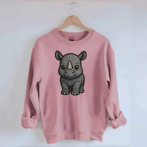 Baby Rhino - gray armor skin, tiny horn nub, round eyes, front-facing, tank - Crewneck Sweatshirt