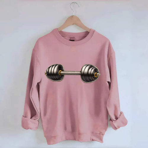 WEIGHTLIFTING BARBELL - heavy barbell with plates in silver and black , iron - Crewneck Sweatshirt
