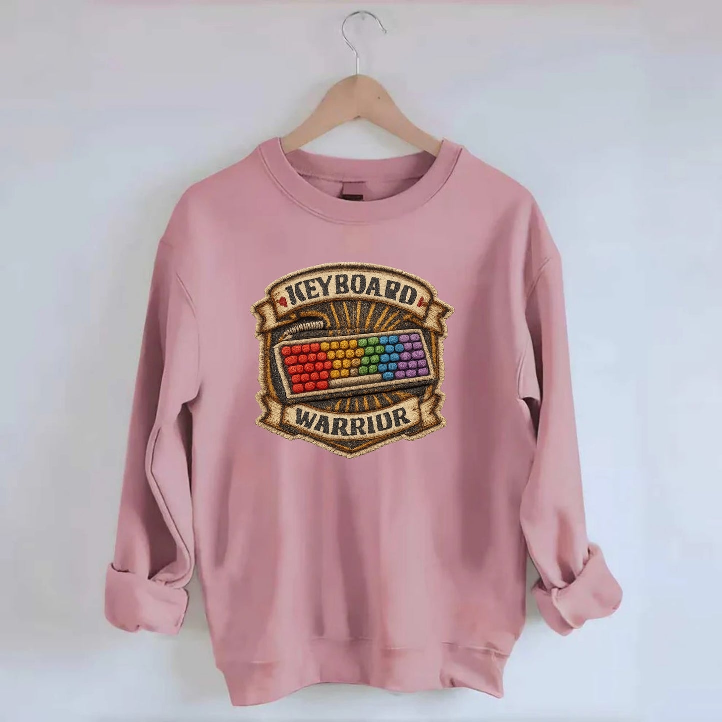 KEYBOARD WARRIOR - mechanical keyboard in RGB rainbow , PC master race - Crewneck Sweatshirt - pink