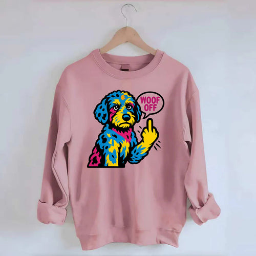 Aussiedoodle with merle patches and curly coat, playful smart paw raised - Crewneck Sweatshirt