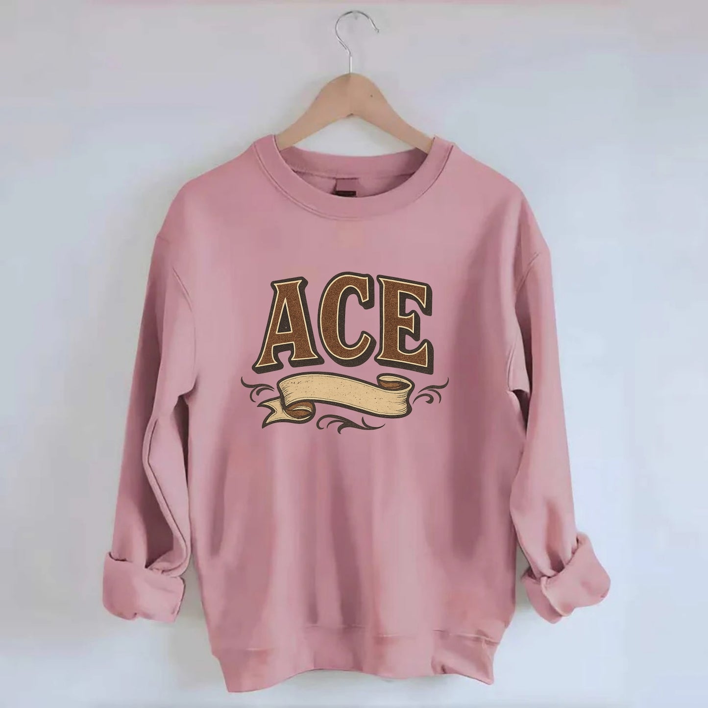 Bold typography design - "ACE" - expert, the best at something - Crewneck Sweatshirt - pink