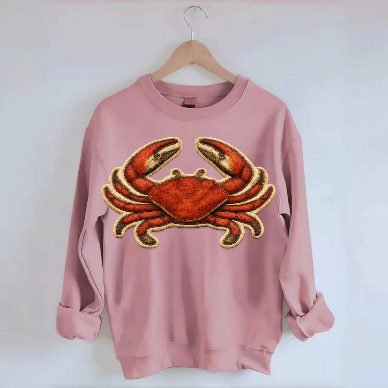 CRAB CLAWS - red crab in scarlet and orange , seafood - Crewneck Sweatshirt - pink