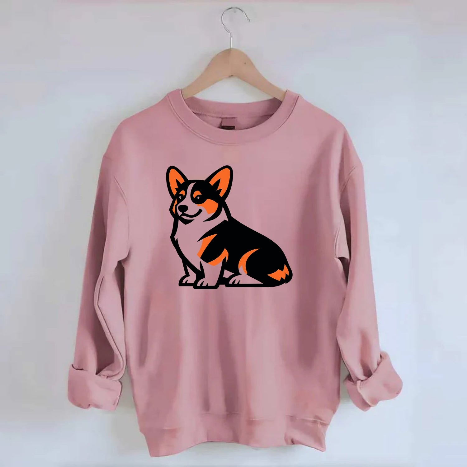 Tricolor Corgi Charm - Crewneck Sweatshirt - pink
