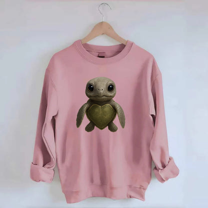 Baby Olive Ridley Turtle - olive green shell, heart-shaped carapace, bright - Crewneck Sweatshirt - pink