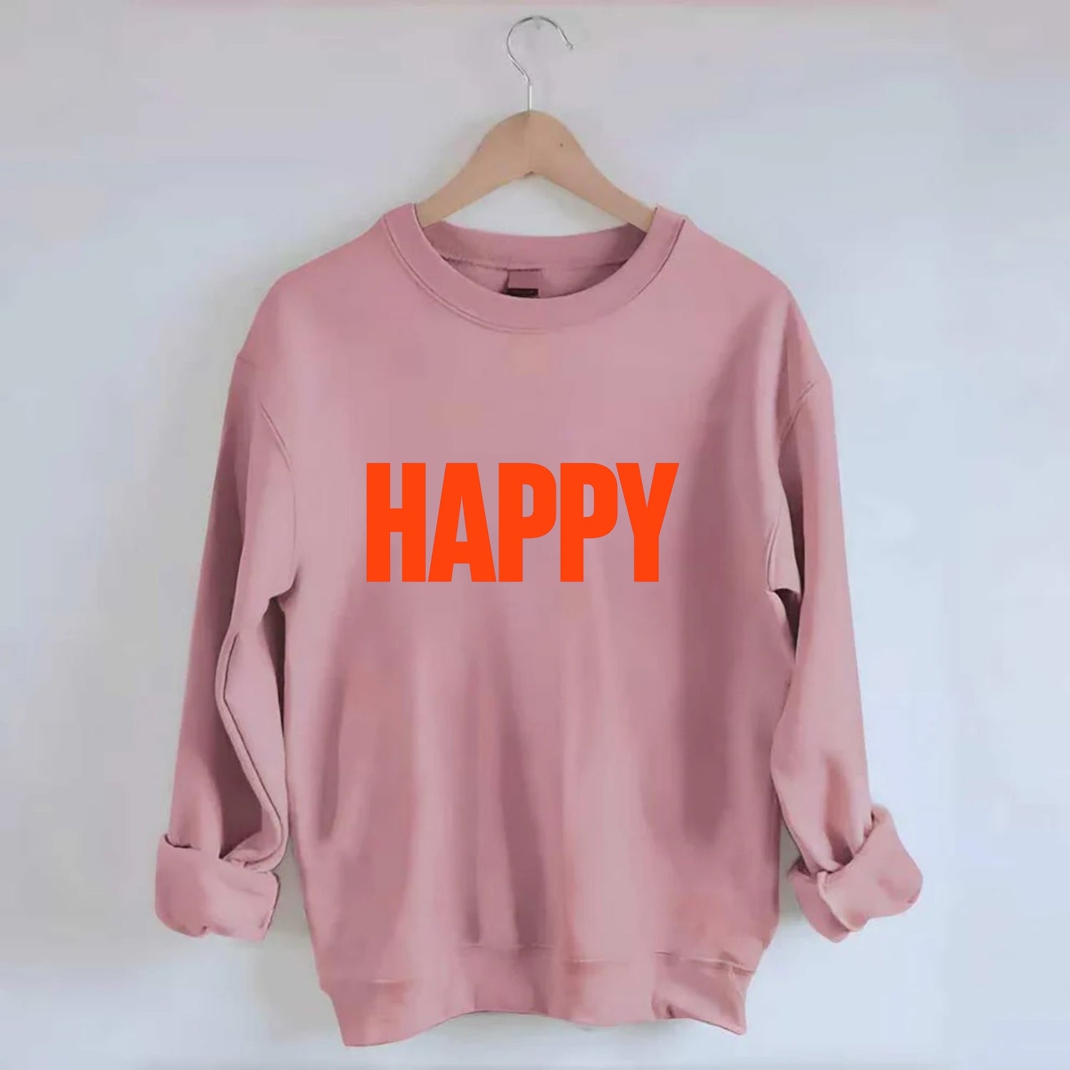 Bold typography design - "HAPPY" - joyful, content, pleased - Crewneck Sweatshirt - pink