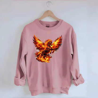 PHOENIX FIRE HORSE | Horse emerging from flames like phoenix | Rebirth - Crewneck Sweatshirt - pink