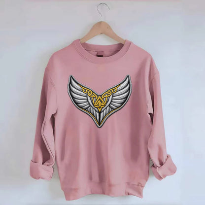 VALKYRIE WINGS - warrior maiden wings in silver and gold , Norse myth - Crewneck Sweatshirt - pink