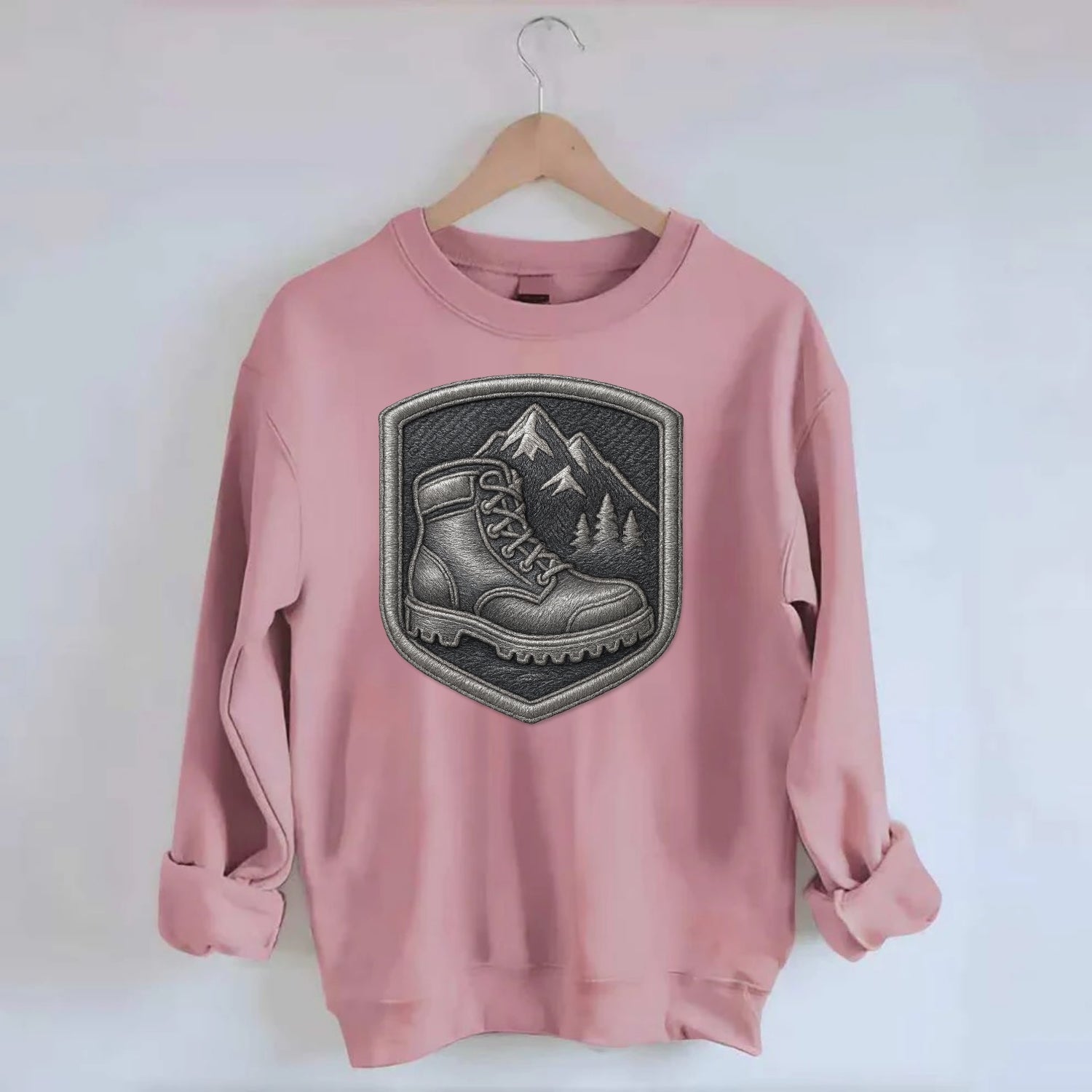 Hiking boots with mountain peak - hiker pride - Crewneck Sweatshirt - pink