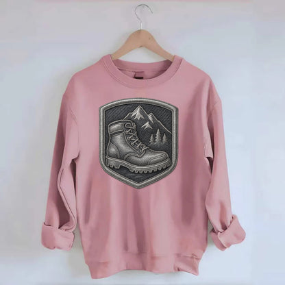 Hiking boots with mountain peak - hiker pride - Crewneck Sweatshirt - pink