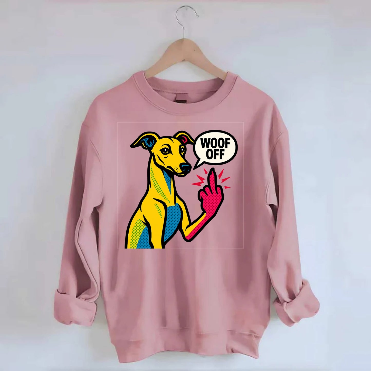 Whippet sleek athletic greyhound-like, elegant long paw giving sass - Crewneck Sweatshirt - pink