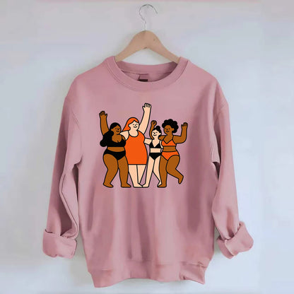 Diverse body types celebrating together - body positivity movement, all - Crewneck Sweatshirt - pink